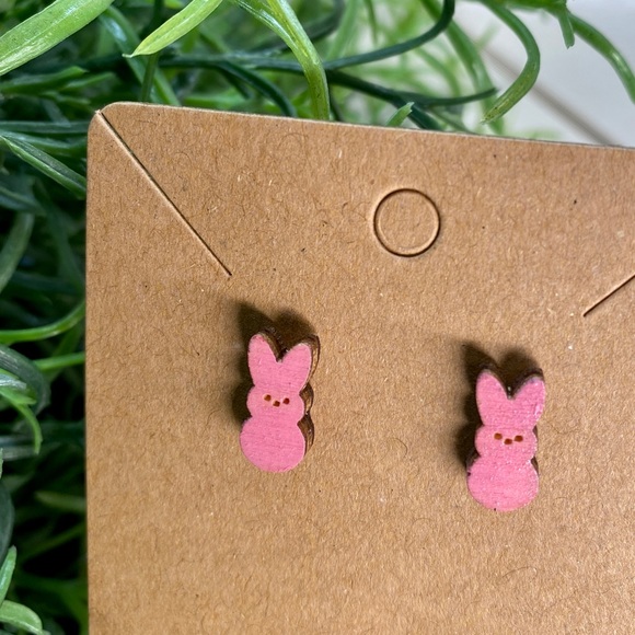 Hand Painted Pink Easter Peep Wood Stud Earring - Picture 1 of 1
